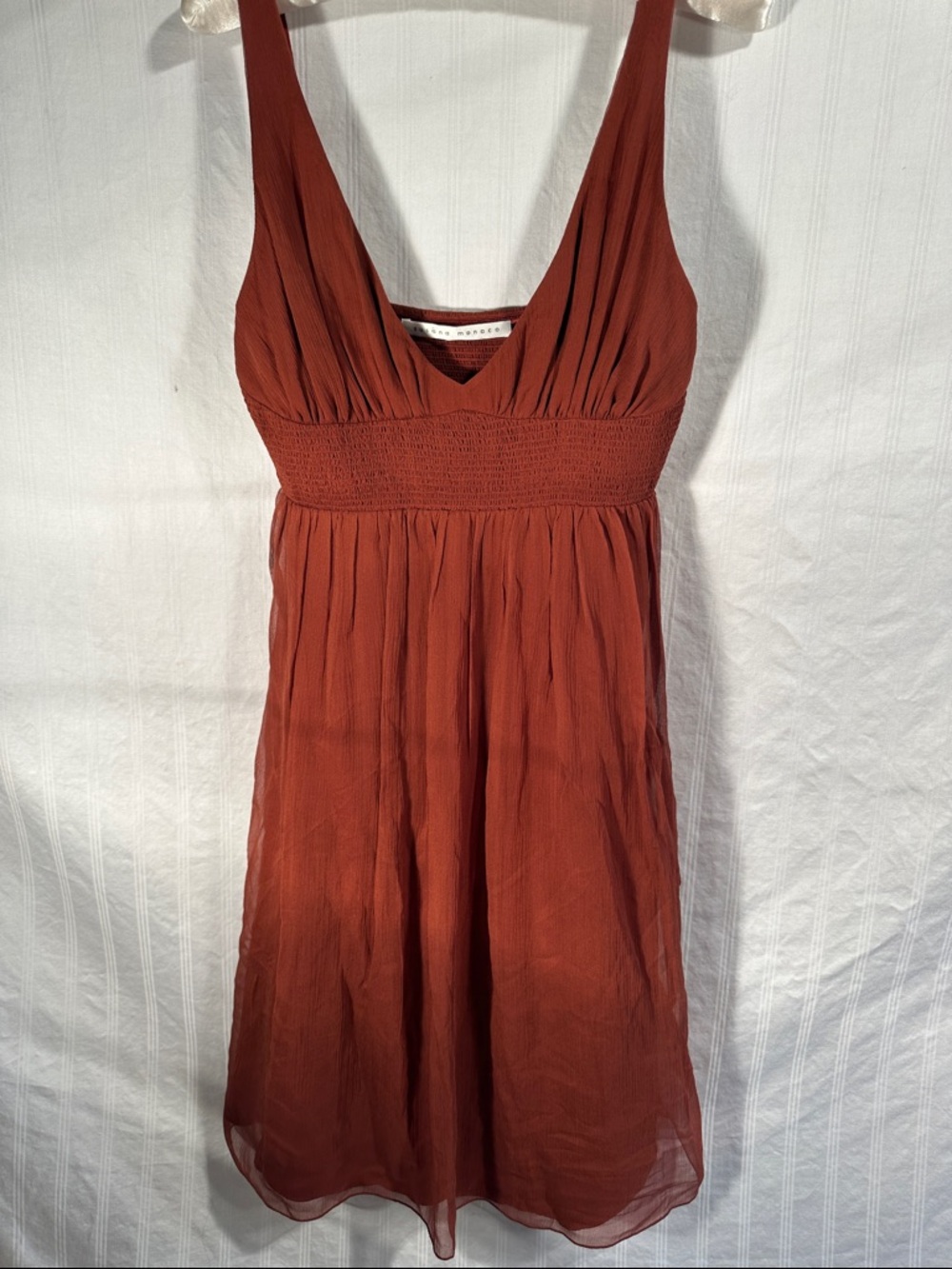 Susana Monaco Rust Red V-Neck Smocked Waist Dress
